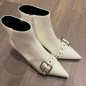 Charles n Keith White ankle boots with buckle